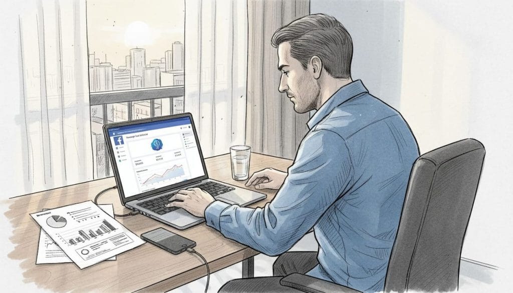 Un antreprenor din România își promovează afacerea folosind reclame pe Facebook.
