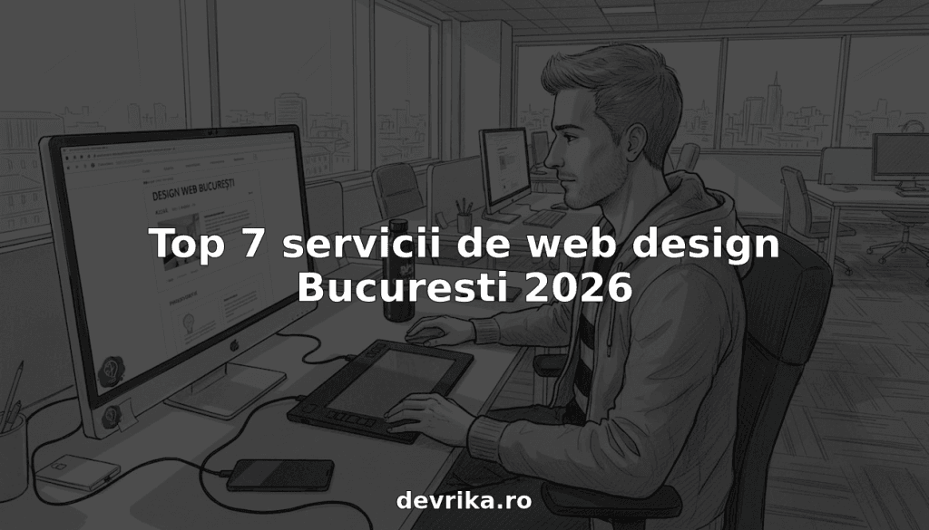 Designer web care lucrează într-un birou din București
