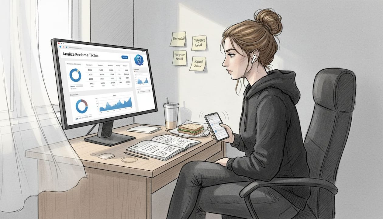 Un specialist în marketing analizează statisticile campaniei de pe TikTok pentru a vedea ce rezultate a obținut.