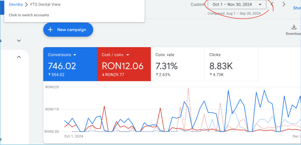 Rezultate Google Ads YTS Dental View
